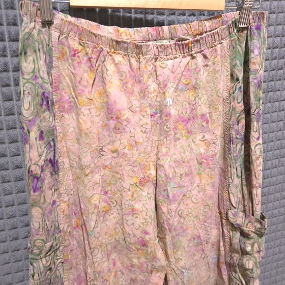 LA Blend Fairy Beaded Harem Pant M-Lg Handmade Batik Pink Green Boho Renaissance - Picture 4 of 16